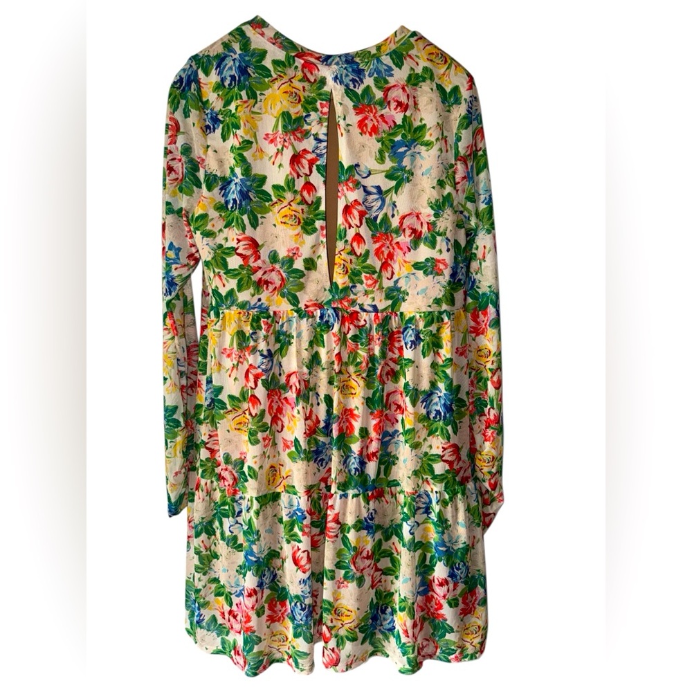 AFRM size Large Multicolor Floral mini Dress with sheer sleeves - Picture 3 of 7